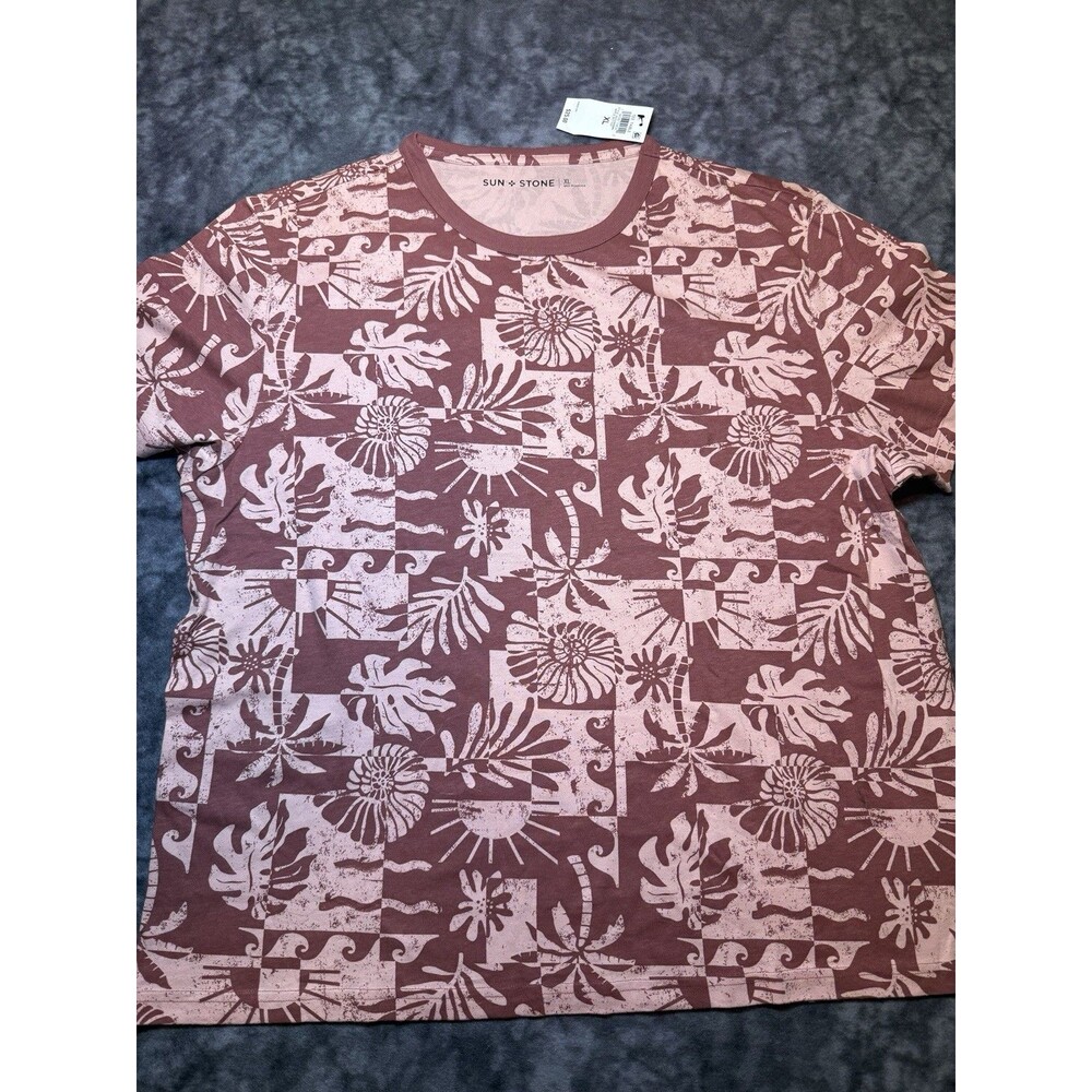 Sun + Stone Men's XL Tropical Graphic Print Crew Neck Cotton Knit T-Shirt Pink